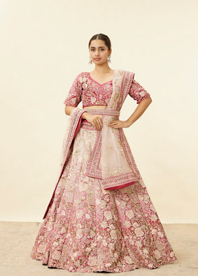 Berry Pink Floral Embroidered Lehenga image number 0